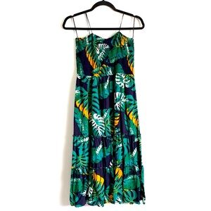 Dream Of Me Tropical Print Smocked Tube Top Tiered Midi Dress